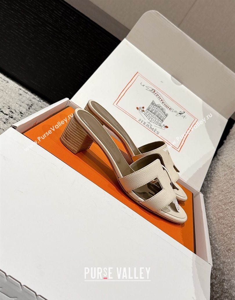 Hermes Classic Oasis Heel Slides Sandal 4.5cm in Palm Grained Leather White 17 2025 0606 (MD-250606090)
