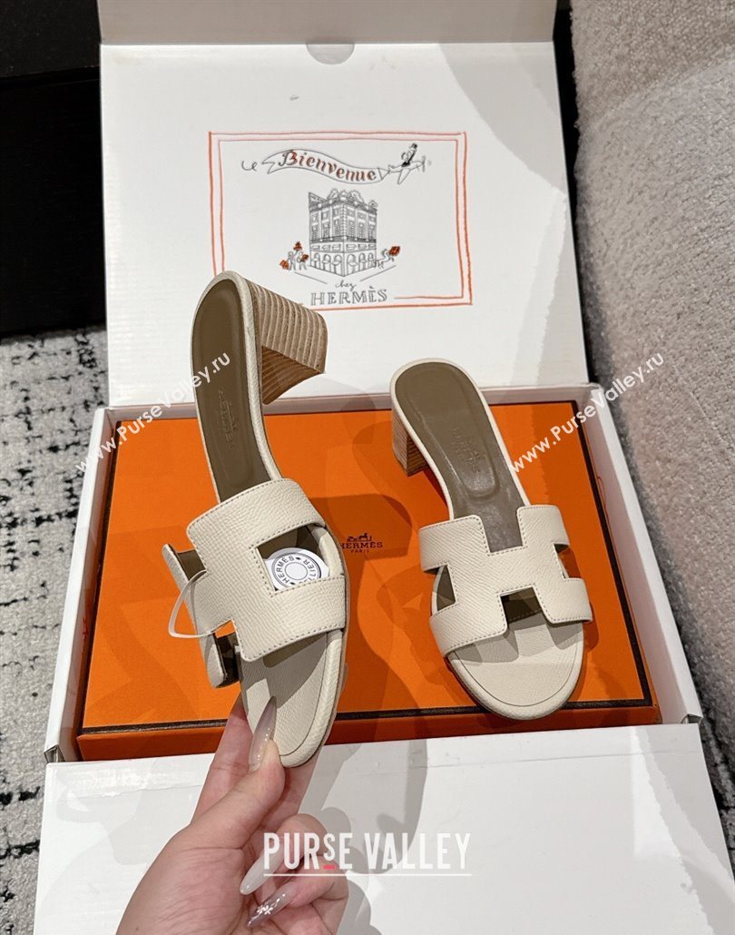 Hermes Classic Oasis Heel Slides Sandal 4.5cm in Palm Grained Leather White 17 2025 0606 (MD-250606090)