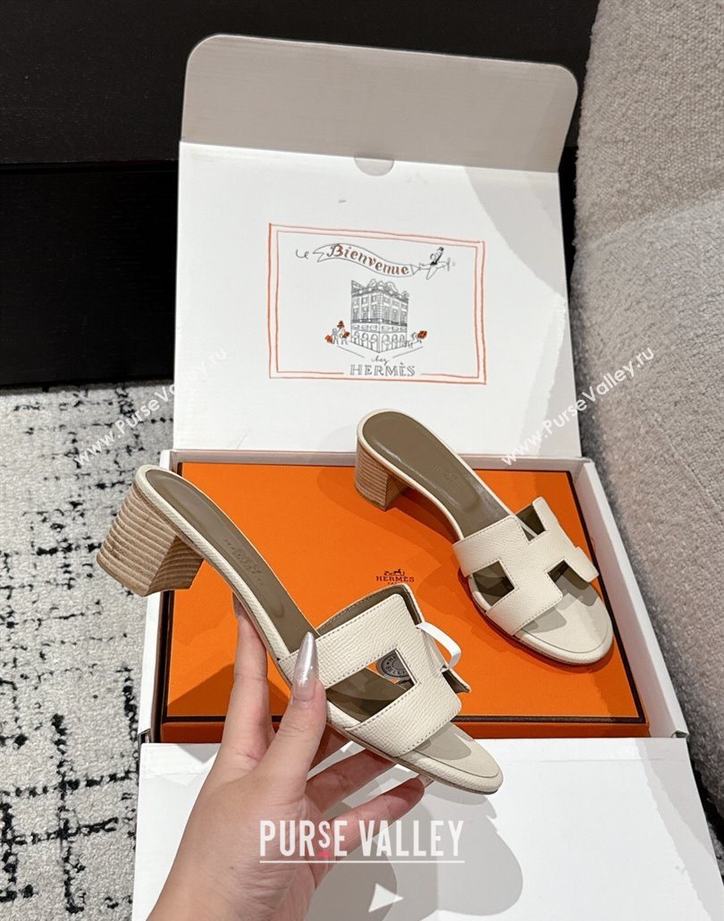 Hermes Classic Oasis Heel Slides Sandal 4.5cm in Palm Grained Leather White 17 2025 0606 (MD-250606090)