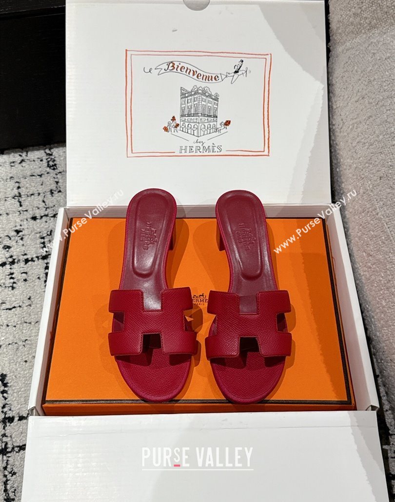 Hermes Classic Oasis Heel Slides Sandal 4.5cm in Palm Grained Leather Dark Burgundy 2025 0606 (MD-250606094)