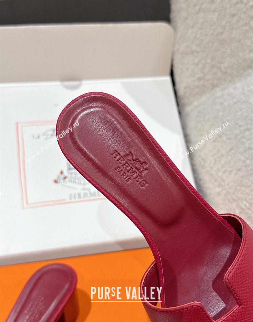 Hermes Classic Oasis Heel Slides Sandal 4.5cm in Palm Grained Leather Dark Burgundy 2025 0606 (MD-250606094)