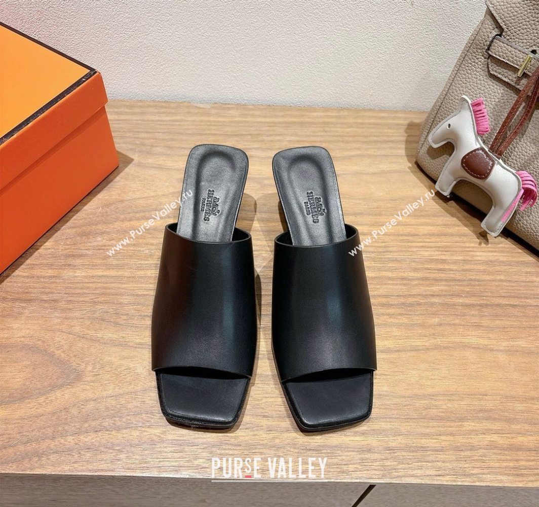 Hermes Kristal Heel Slides Sandal in Nappa Leather Black 2025 (MD-250606071)