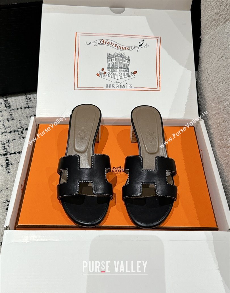 Hermes Classic Oasis Heel Slides Sandal 4.5cm in Shiny Calfskin Black 01 2025 0606 (MD-250606095)