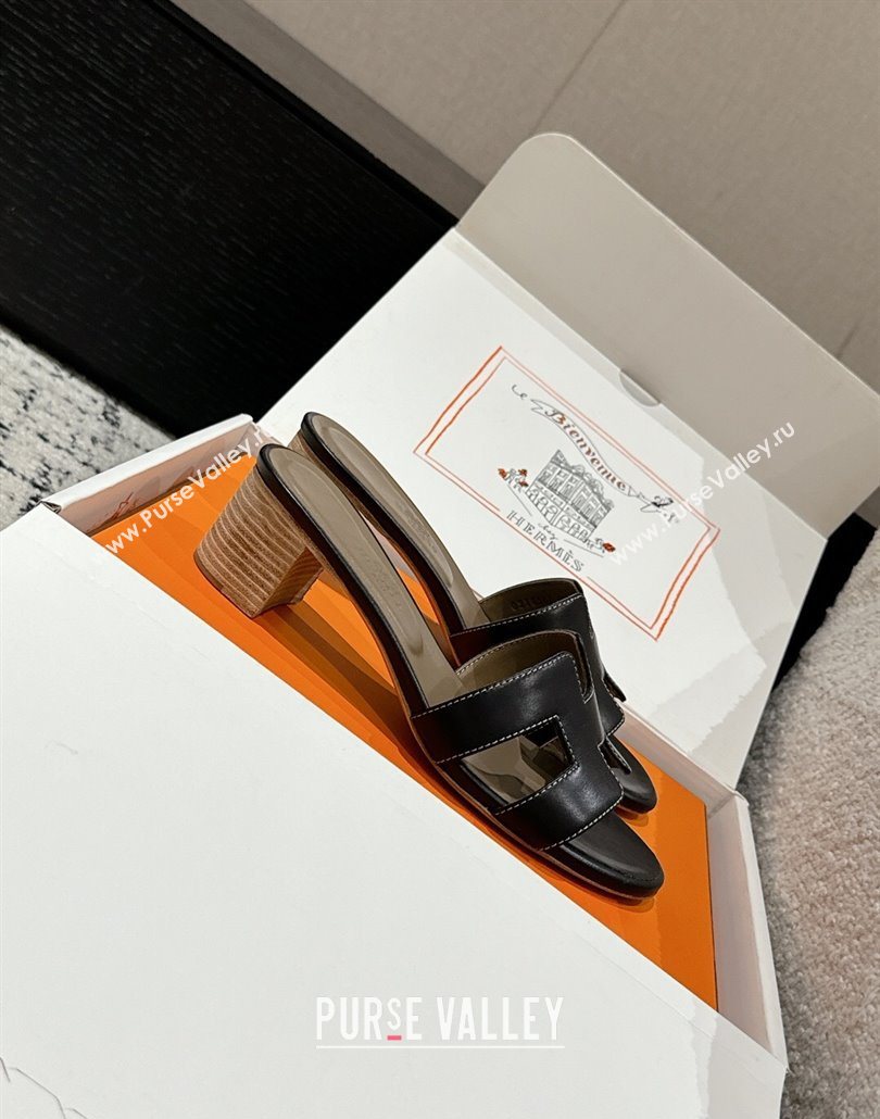 Hermes Classic Oasis Heel Slides Sandal 4.5cm in Shiny Calfskin Black 01 2025 0606 (MD-250606095)