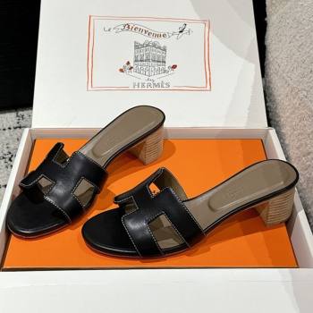 Hermes Classic Oasis Heel Slides Sandal 4.5cm in Shiny Calfskin Black 01 2025 0606 (MD-250606095)