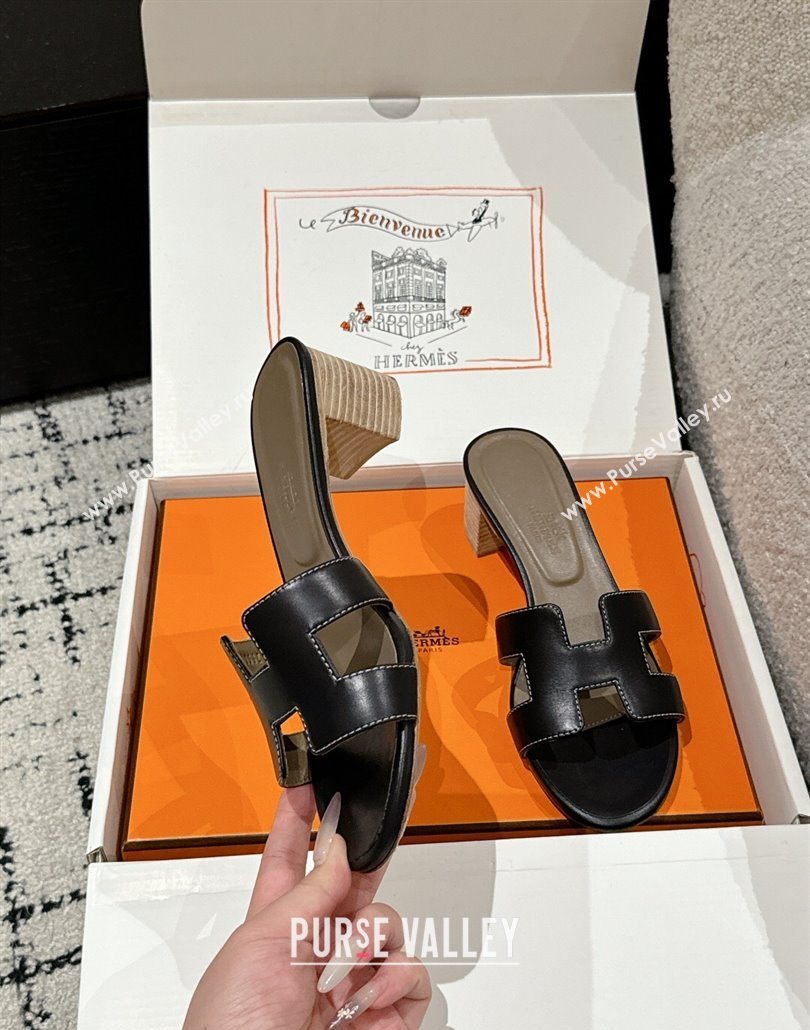 Hermes Classic Oasis Heel Slides Sandal 4.5cm in Shiny Calfskin Black 01 2025 0606 (MD-250606095)