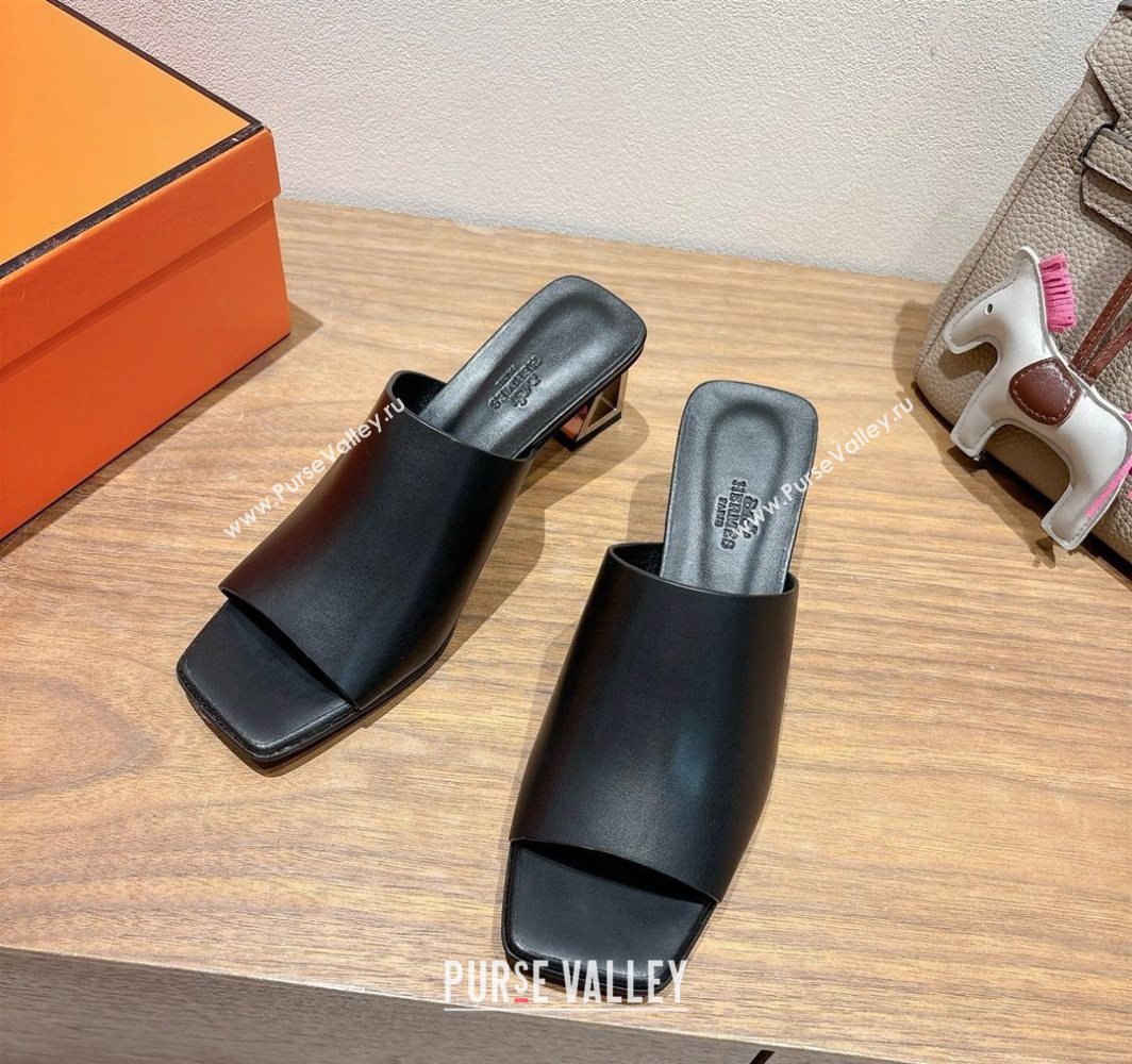 Hermes Kristal Heel Slides Sandal in Nappa Leather Black 2025 (MD-250606071)