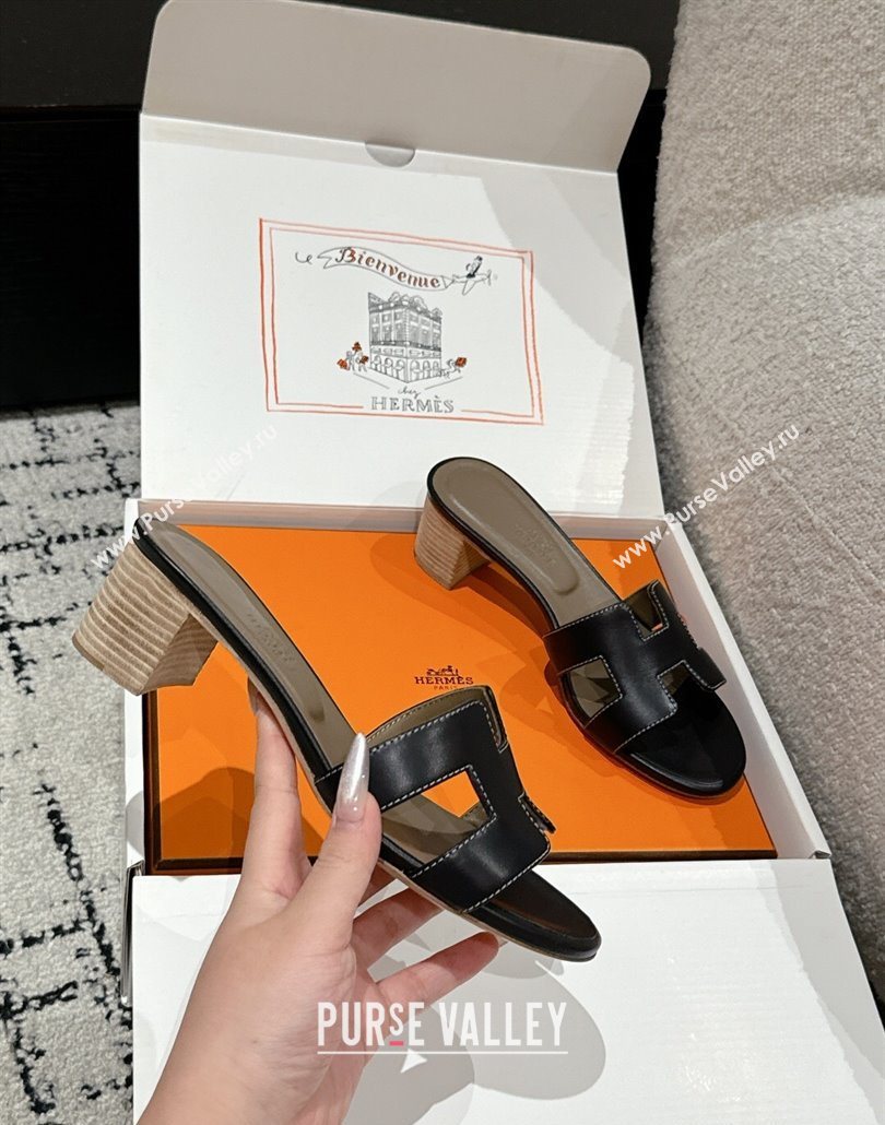 Hermes Classic Oasis Heel Slides Sandal 4.5cm in Shiny Calfskin Black 01 2025 0606 (MD-250606095)