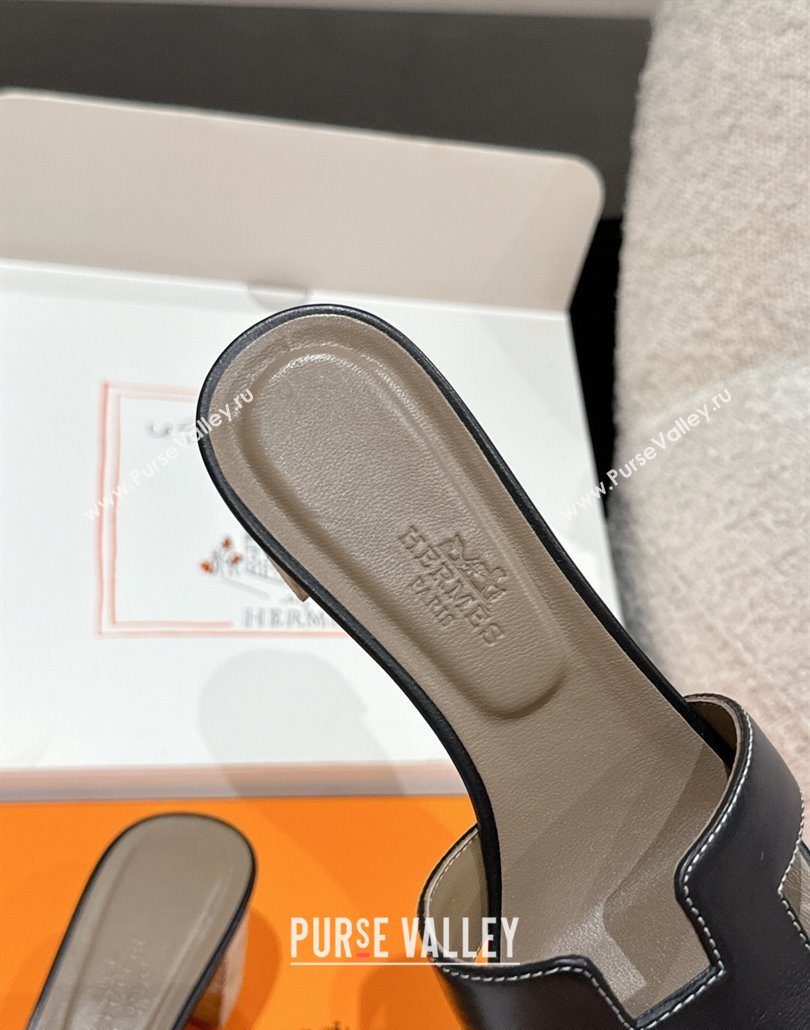 Hermes Classic Oasis Heel Slides Sandal 4.5cm in Shiny Calfskin Black 01 2025 0606 (MD-250606095)