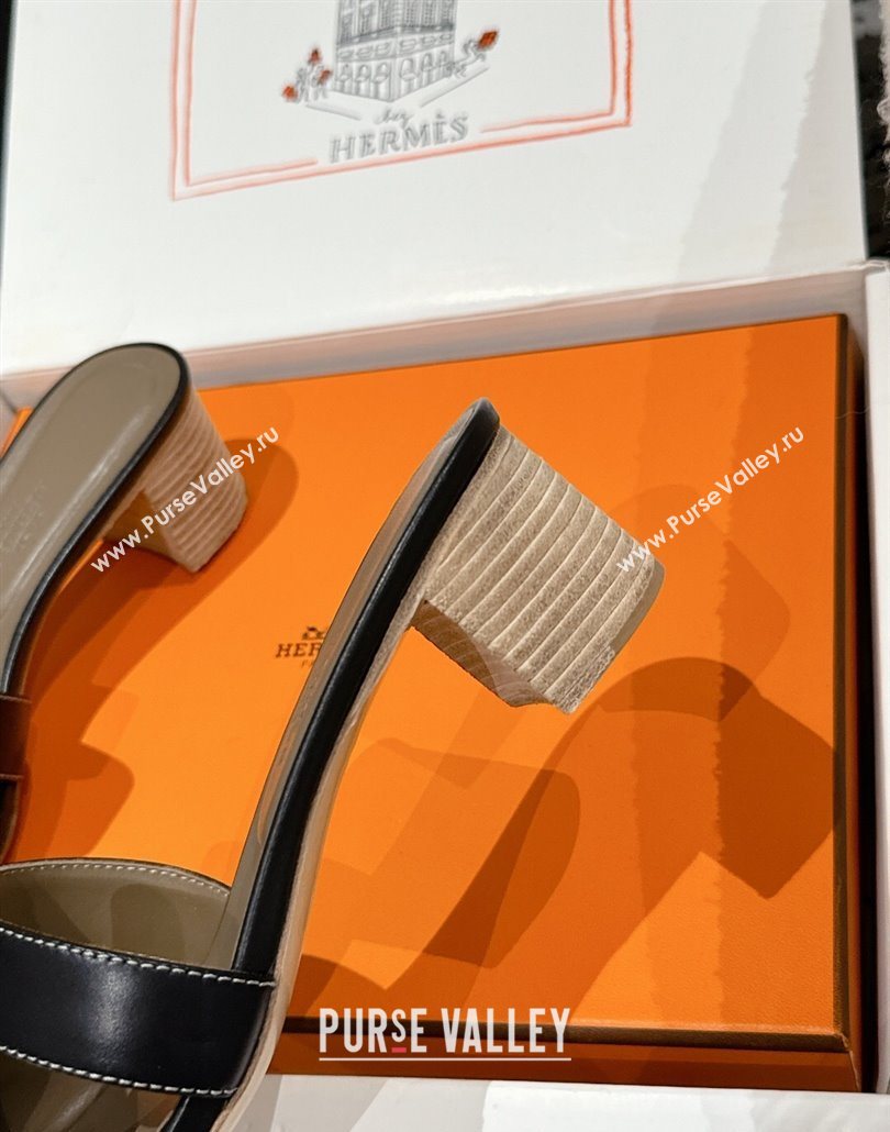 Hermes Classic Oasis Heel Slides Sandal 4.5cm in Shiny Calfskin Black 01 2025 0606 (MD-250606095)