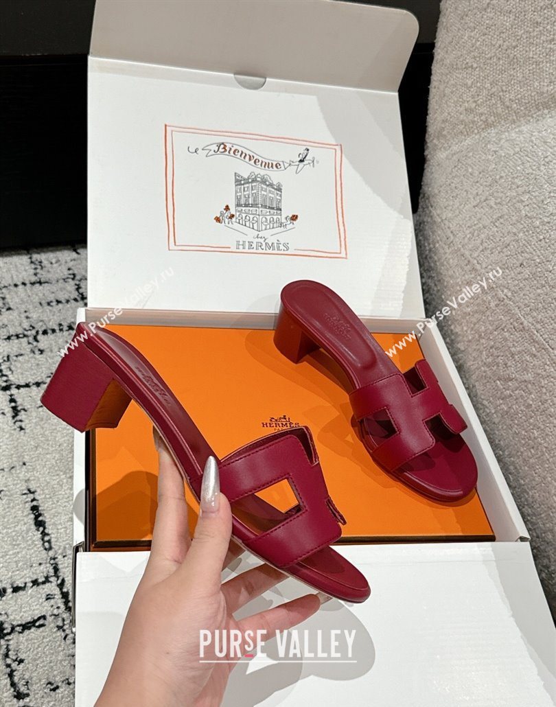 Hermes Classic Oasis Heel Slides Sandal 4.5cm in Shiny Calfskin Red 02 2025 0606 (MD-250606096)