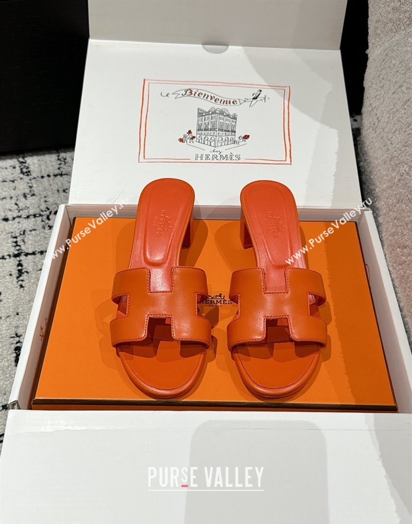 Hermes Classic Oasis Heel Slides Sandal 4.5cm in Shiny Calfskin Orange 03 2025 0606 (MD-250606097)