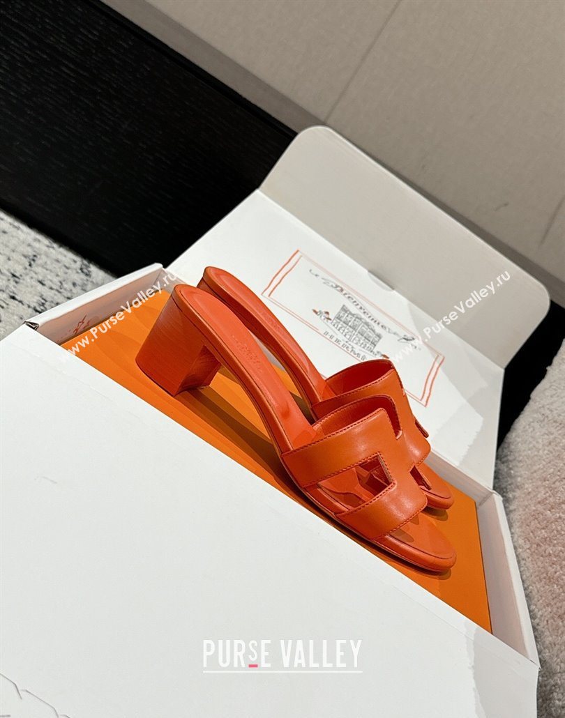 Hermes Classic Oasis Heel Slides Sandal 4.5cm in Shiny Calfskin Orange 03 2025 0606 (MD-250606097)