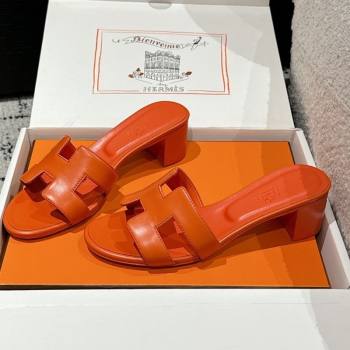 Hermes Classic Oasis Heel Slides Sandal 4.5cm in Shiny Calfskin Orange 03 2025 0606 (MD-250606097)