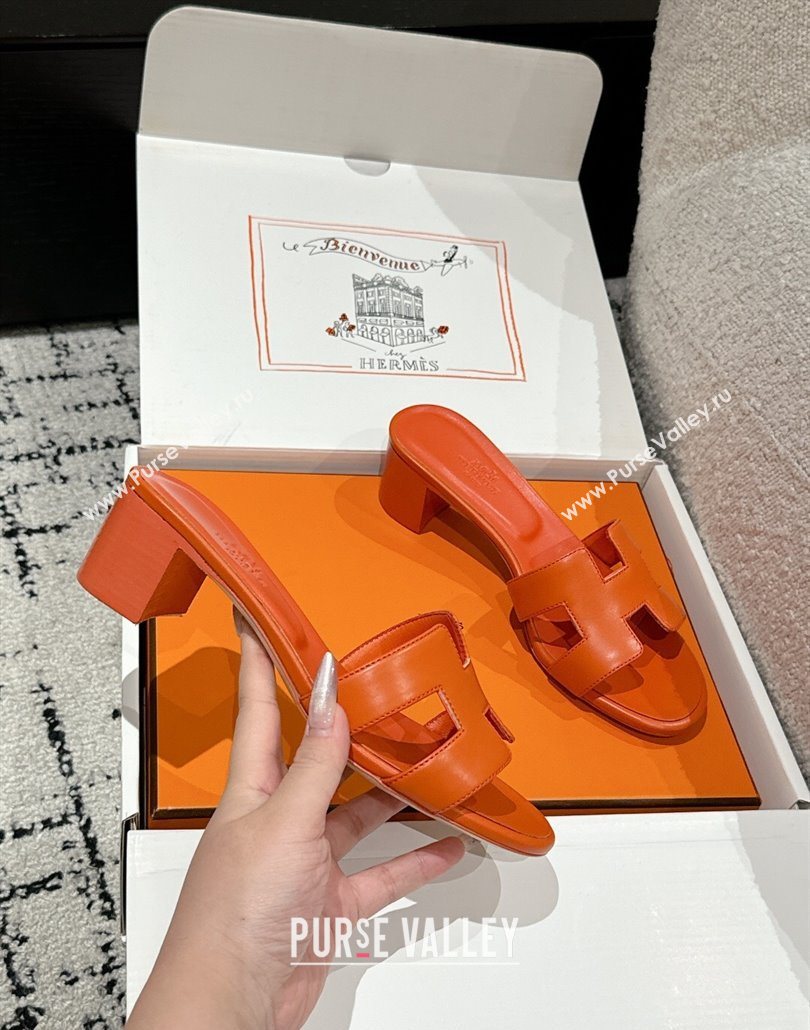 Hermes Classic Oasis Heel Slides Sandal 4.5cm in Shiny Calfskin Orange 03 2025 0606 (MD-250606097)