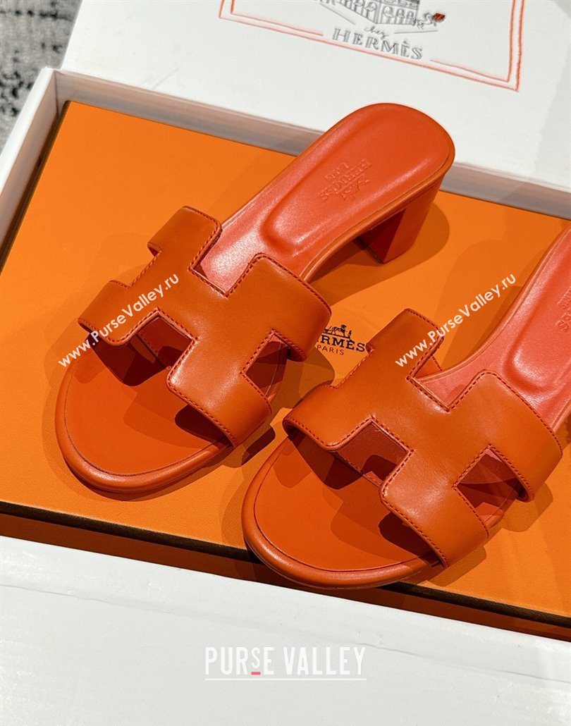 Hermes Classic Oasis Heel Slides Sandal 4.5cm in Shiny Calfskin Orange 03 2025 0606 (MD-250606097)
