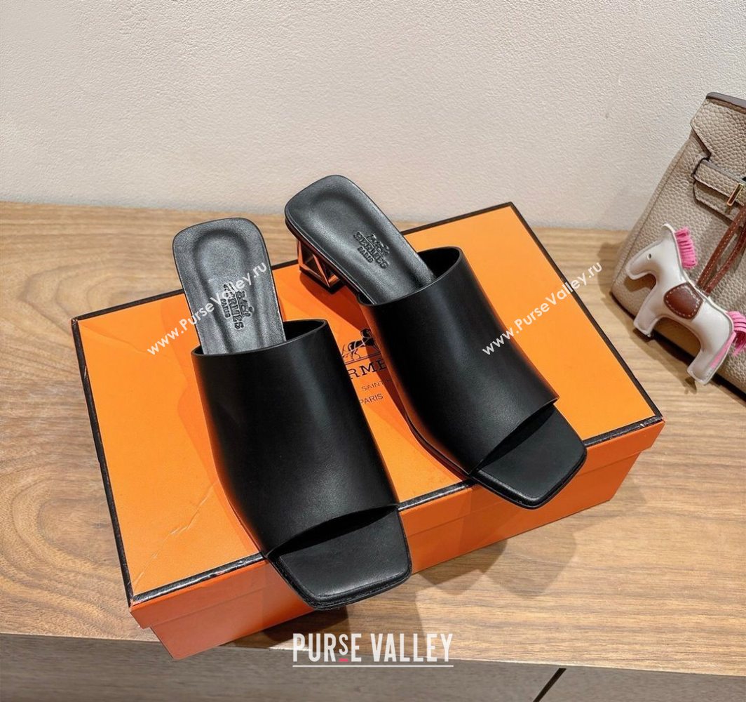 Hermes Kristal Heel Slides Sandal in Nappa Leather Black 2025 (MD-250606071)