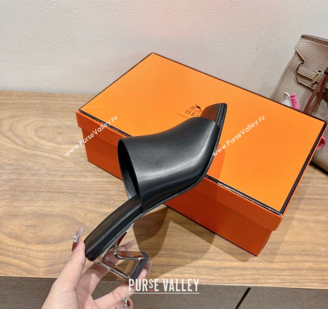 Hermes Kristal Heel Slides Sandal in Nappa Leather Black 2025 (MD-250606071)