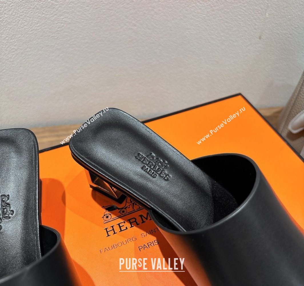 Hermes Kristal Heel Slides Sandal in Nappa Leather Black 2025 (MD-250606071)