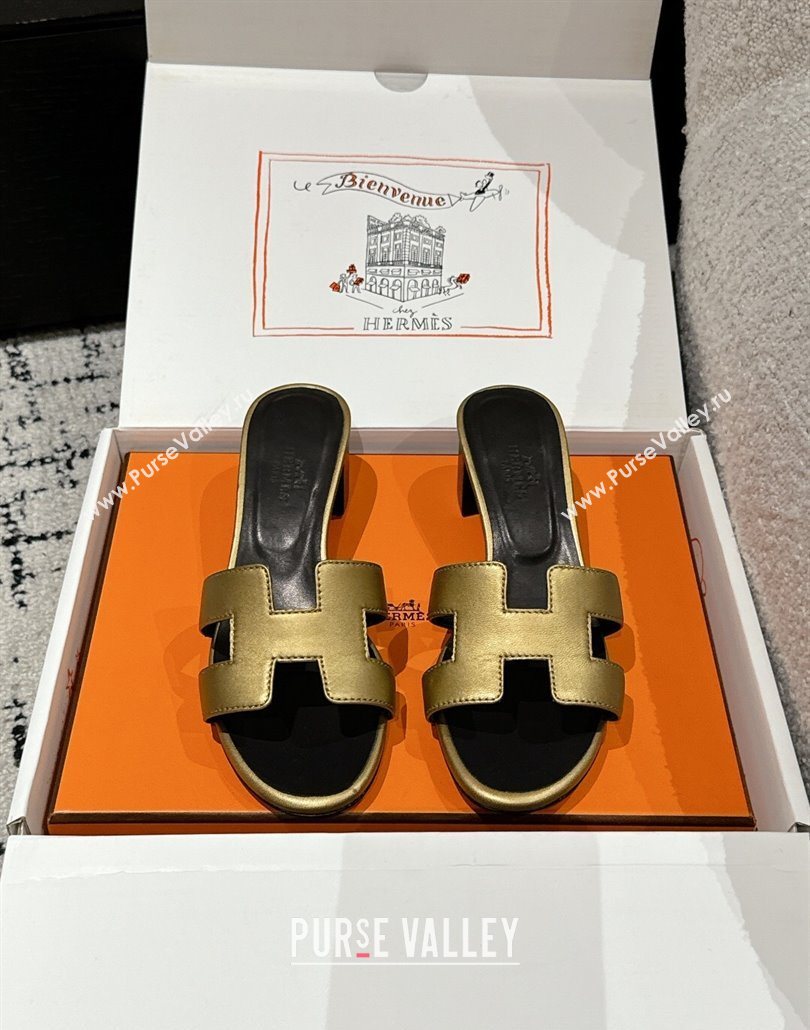 Hermes Classic Oasis Heel Slides Sandal 4.5cm in Shiny Calfskin Gold 07 2025 0606 (MD-250606102)