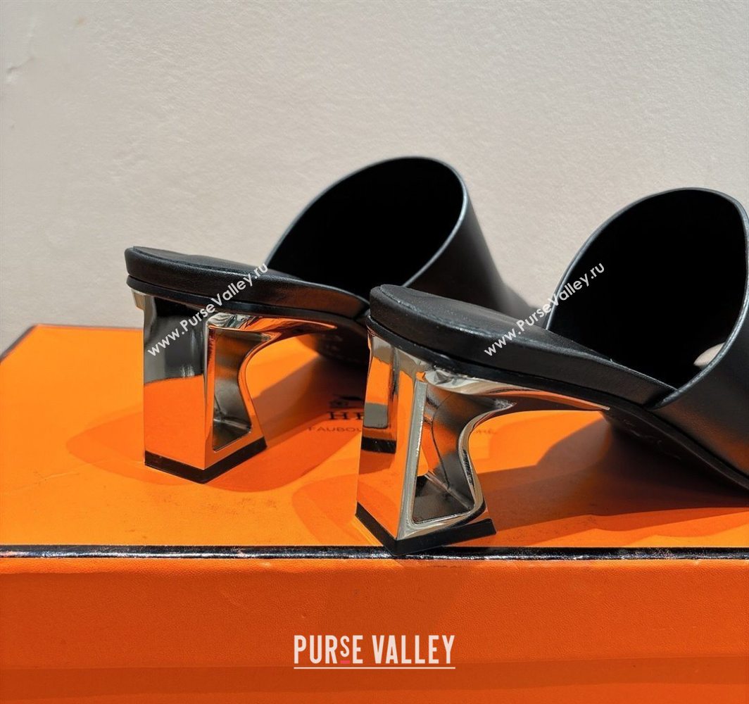 Hermes Kristal Heel Slides Sandal in Nappa Leather Black 2025 (MD-250606071)