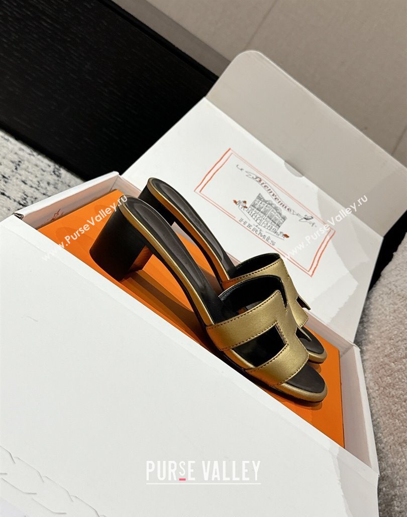 Hermes Classic Oasis Heel Slides Sandal 4.5cm in Shiny Calfskin Gold 07 2025 0606 (MD-250606102)