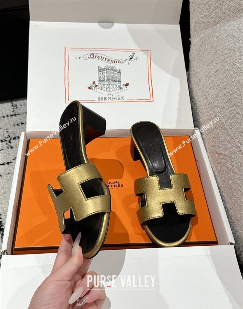 Hermes Classic Oasis Heel Slides Sandal 4.5cm in Shiny Calfskin Gold 07 2025 0606 (MD-250606102)