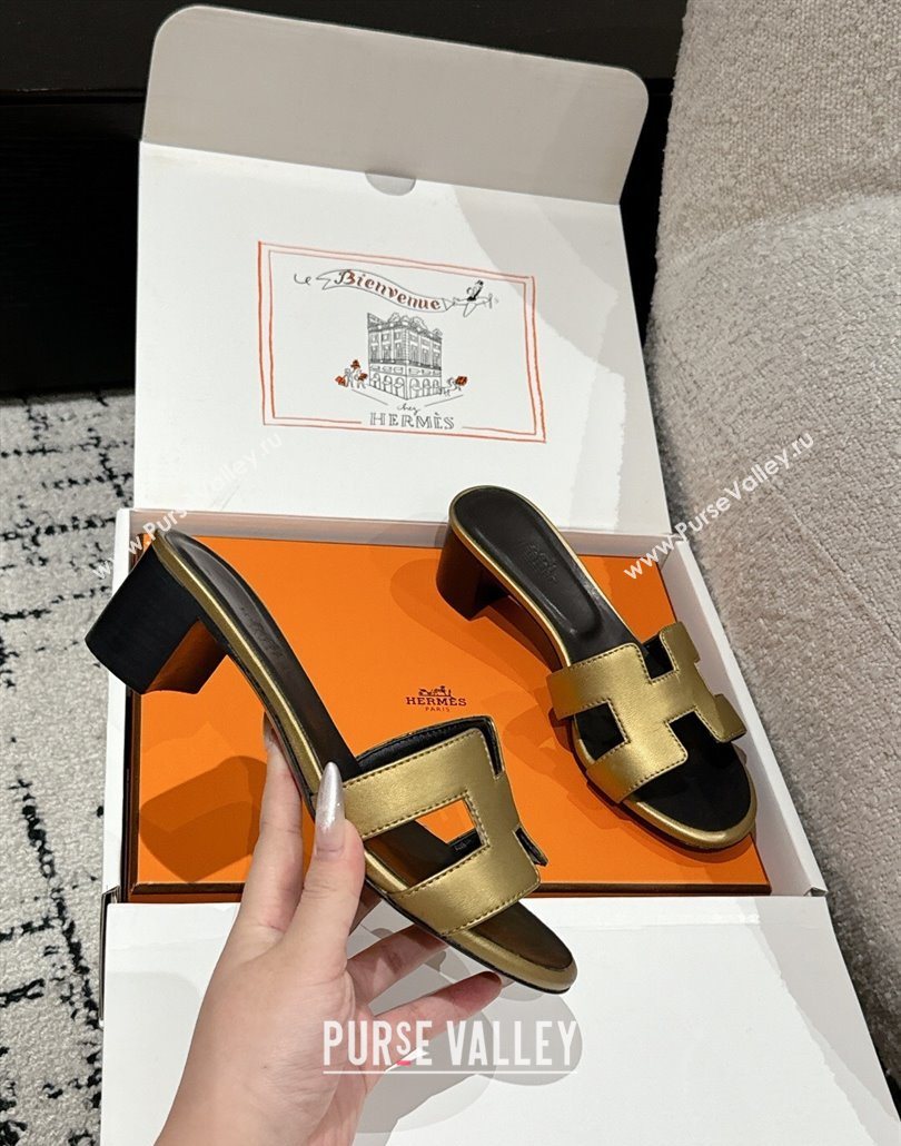 Hermes Classic Oasis Heel Slides Sandal 4.5cm in Shiny Calfskin Gold 07 2025 0606 (MD-250606102)