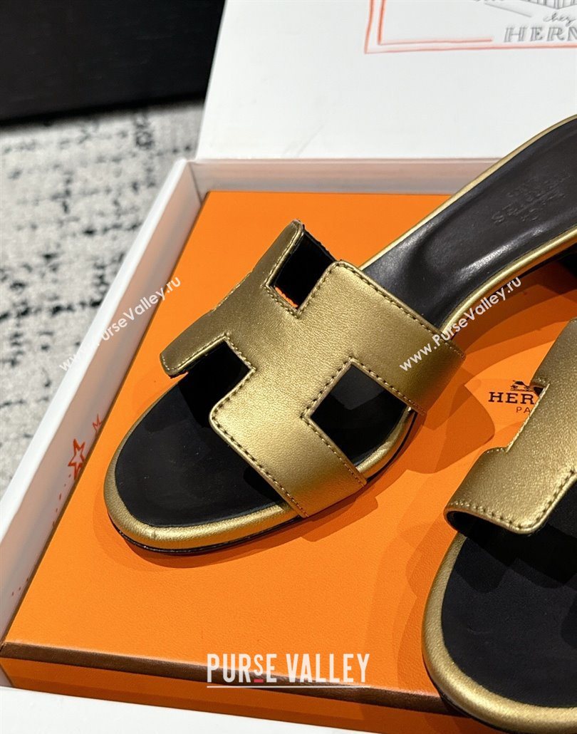Hermes Classic Oasis Heel Slides Sandal 4.5cm in Shiny Calfskin Gold 07 2025 0606 (MD-250606102)