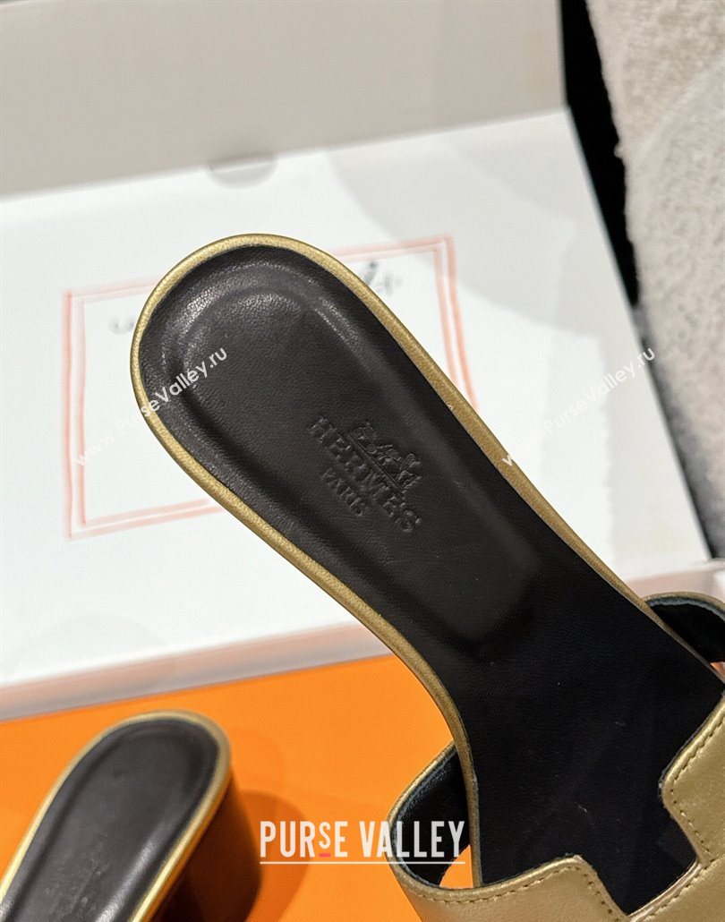 Hermes Classic Oasis Heel Slides Sandal 4.5cm in Shiny Calfskin Gold 07 2025 0606 (MD-250606102)
