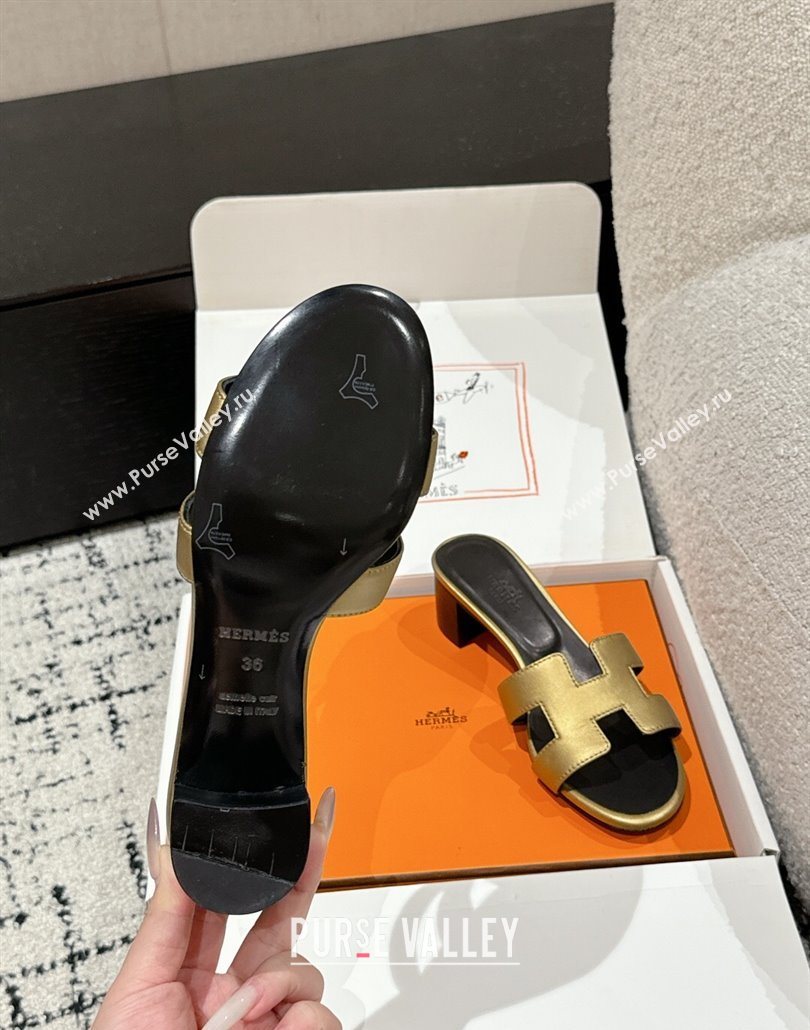 Hermes Classic Oasis Heel Slides Sandal 4.5cm in Shiny Calfskin Gold 07 2025 0606 (MD-250606102)