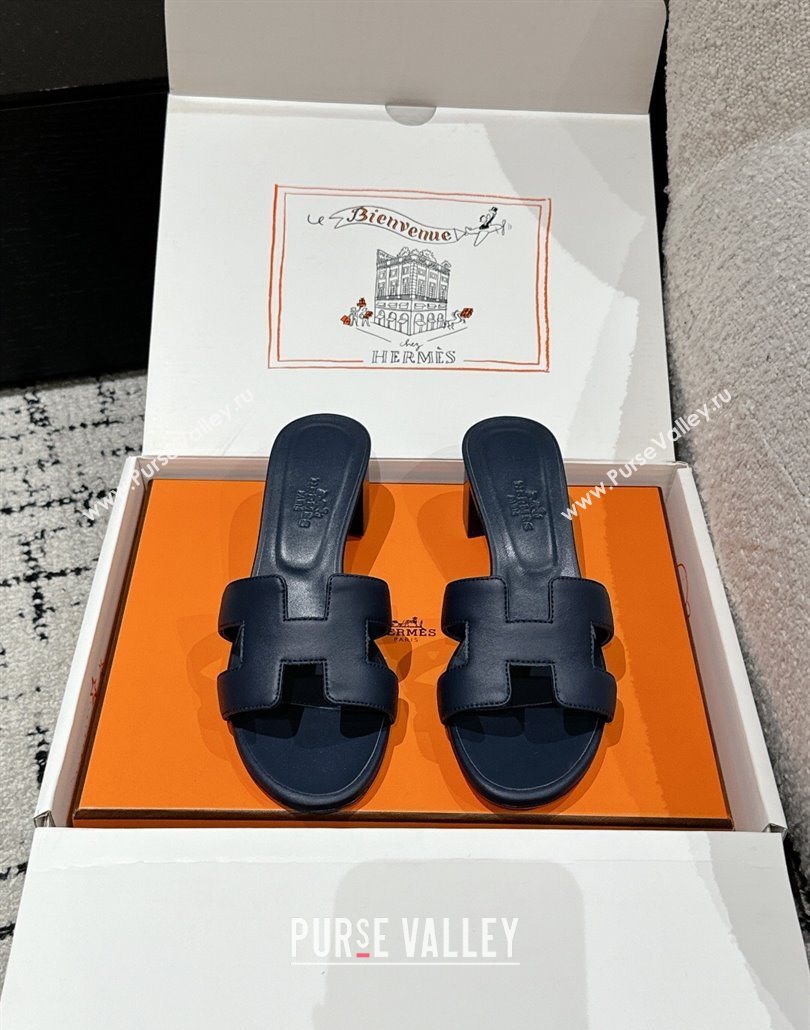 Hermes Classic Oasis Heel Slides Sandal 4.5cm in Shiny Calfskin Dark Blue 2025 0606 (MD-250606103)