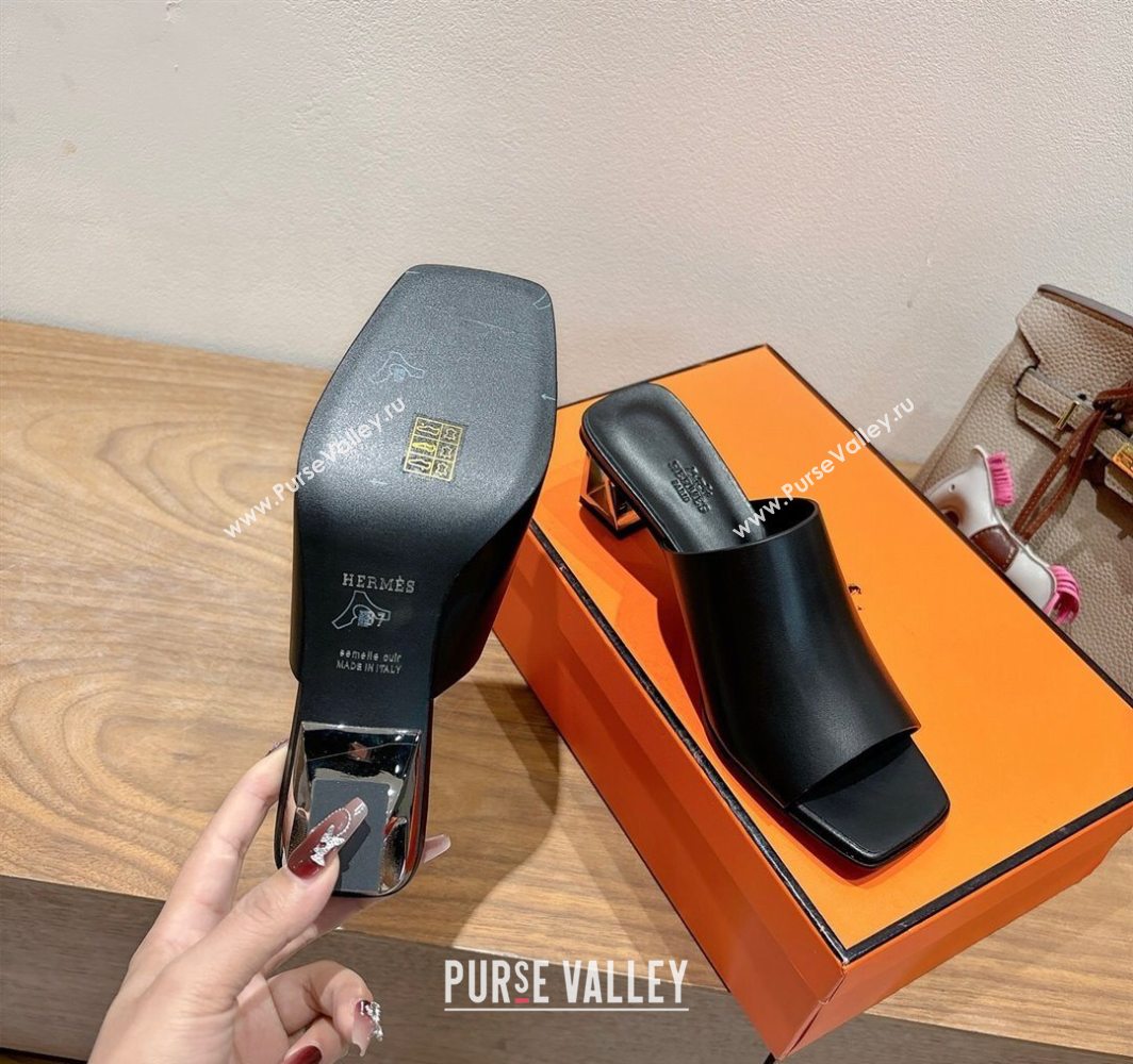 Hermes Kristal Heel Slides Sandal in Nappa Leather Black 2025 (MD-250606071)