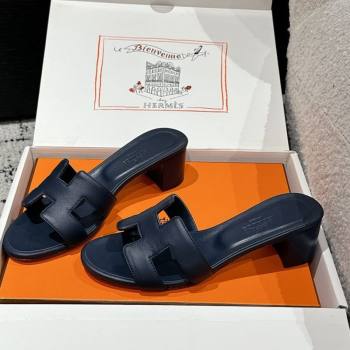 Hermes Classic Oasis Heel Slides Sandal 4.5cm in Shiny Calfskin Dark Blue 2025 0606 (MD-250606103)