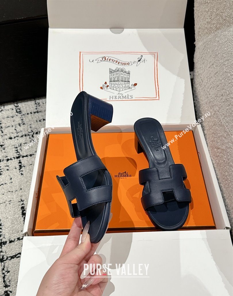 Hermes Classic Oasis Heel Slides Sandal 4.5cm in Shiny Calfskin Dark Blue 2025 0606 (MD-250606103)