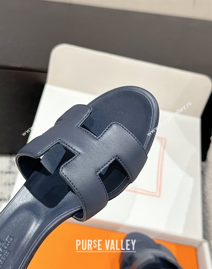 Hermes Classic Oasis Heel Slides Sandal 4.5cm in Shiny Calfskin Dark Blue 2025 0606 (MD-250606103)