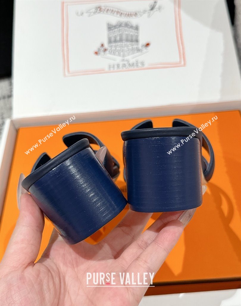 Hermes Classic Oasis Heel Slides Sandal 4.5cm in Shiny Calfskin Dark Blue 2025 0606 (MD-250606103)