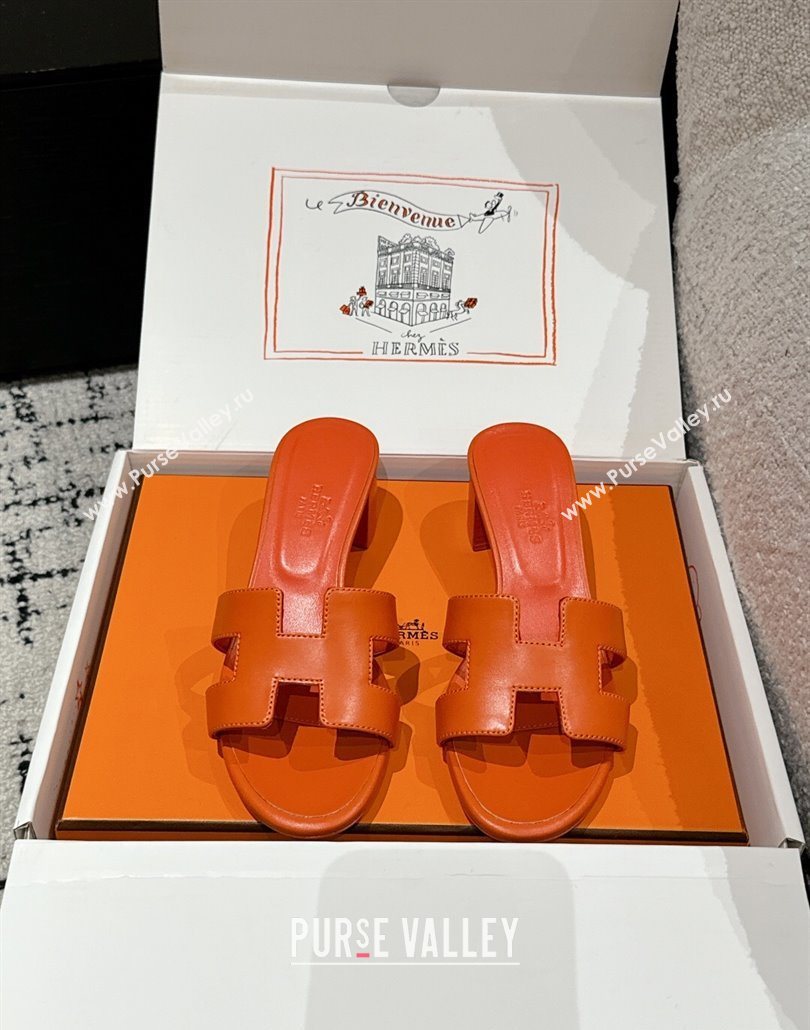 Hermes Classic Oasis Heel Slides Sandal 4.5cm in Shiny Calfskin Orange 08 2025 0606 (MD-250606104)