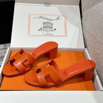 Hermes Classic Oasis Heel Slides Sandal 4.5cm in Shiny Calfskin Orange 08 2025 0606 (MD-250606104)