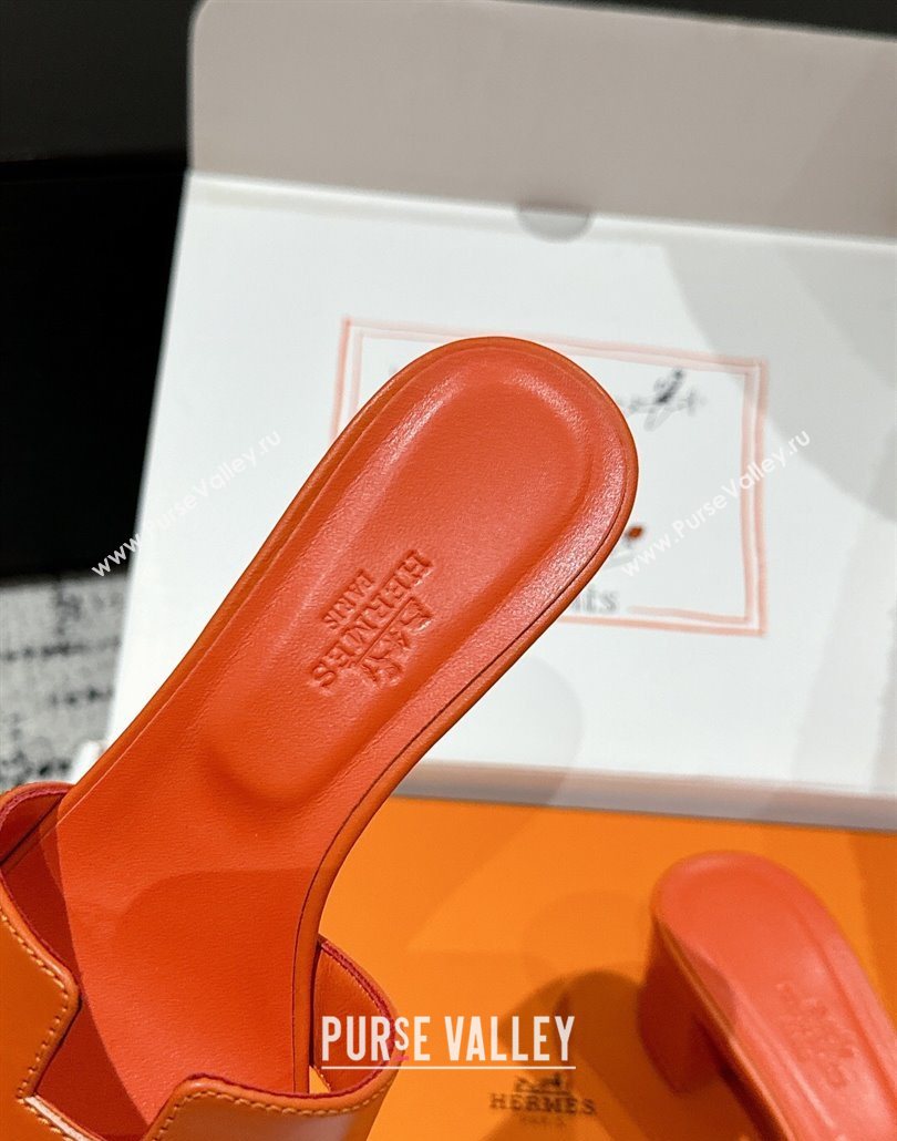 Hermes Classic Oasis Heel Slides Sandal 4.5cm in Shiny Calfskin Orange 08 2025 0606 (MD-250606104)