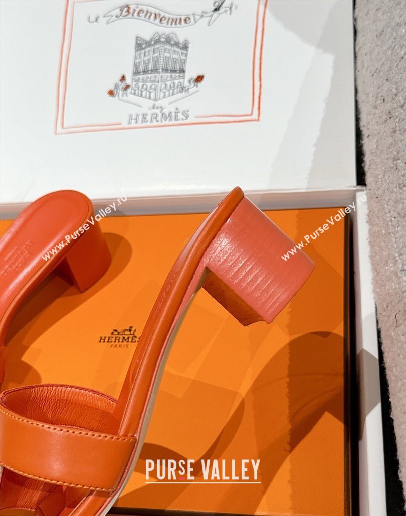 Hermes Classic Oasis Heel Slides Sandal 4.5cm in Shiny Calfskin Orange 08 2025 0606 (MD-250606104)