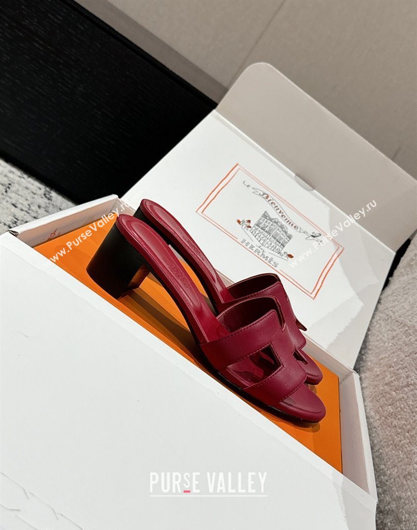 Hermes Classic Oasis Heel Slides Sandal 4.5cm in Shiny Calfskin Dark Burgundy 2025 0606 (MD-250606105)