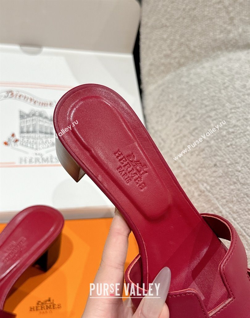 Hermes Classic Oasis Heel Slides Sandal 4.5cm in Shiny Calfskin Dark Burgundy 2025 0606 (MD-250606105)