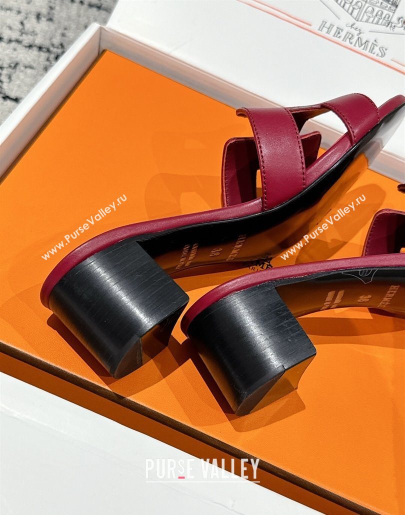 Hermes Classic Oasis Heel Slides Sandal 4.5cm in Shiny Calfskin Dark Burgundy 2025 0606 (MD-250606105)