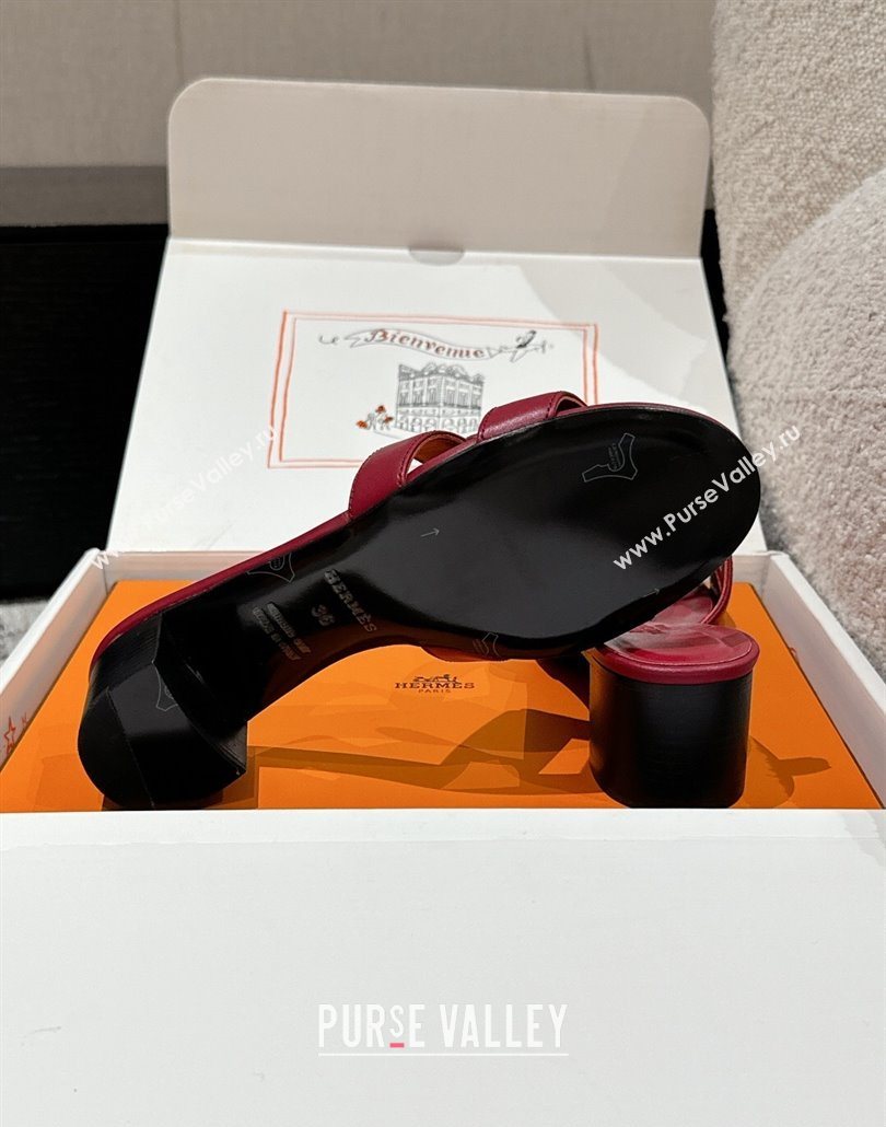 Hermes Classic Oasis Heel Slides Sandal 4.5cm in Shiny Calfskin Dark Burgundy 2025 0606 (MD-250606105)