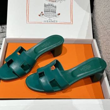 Hermes Classic Oasis Heel Slides Sandal 4.5cm in Shiny Calfskin Green 10 2025 0606 (MD-250606107)