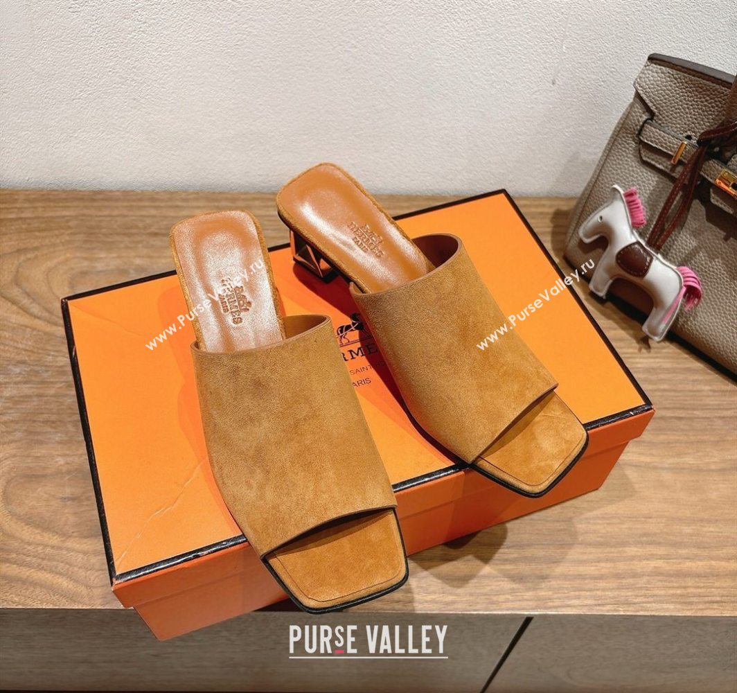 Hermes Kristal Heel Slides Sandal in Suede Brown 2025 (MD-250606067)