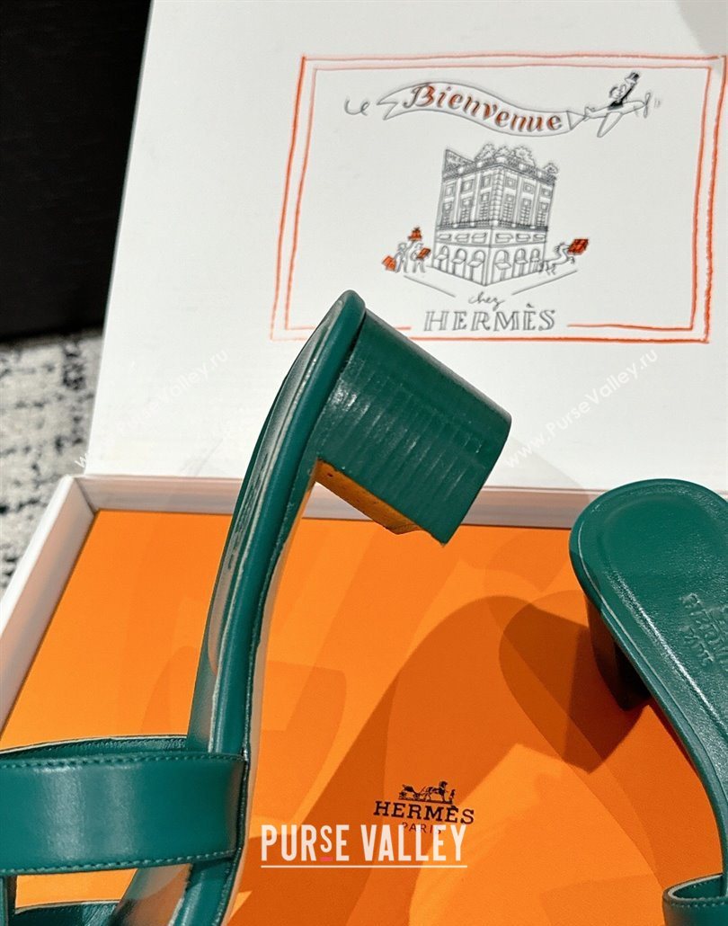 Hermes Classic Oasis Heel Slides Sandal 4.5cm in Shiny Calfskin Green 10 2025 0606 (MD-250606107)