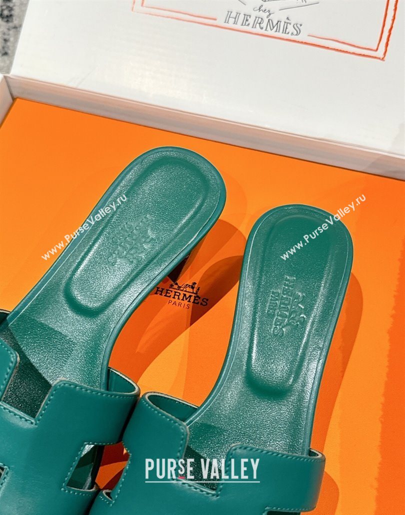 Hermes Classic Oasis Heel Slides Sandal 4.5cm in Shiny Calfskin Green 10 2025 0606 (MD-250606107)