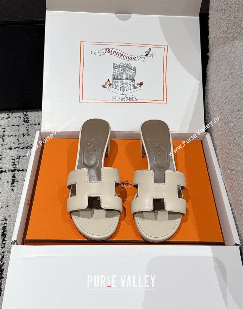 Hermes Classic Oasis Heel Slides Sandal 4.5cm in Shiny Calfskin Beige 12 2025 0606 (MD-250606109)